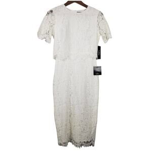 Lulu's White Lace Midi Dress Two Tiered Knee Length